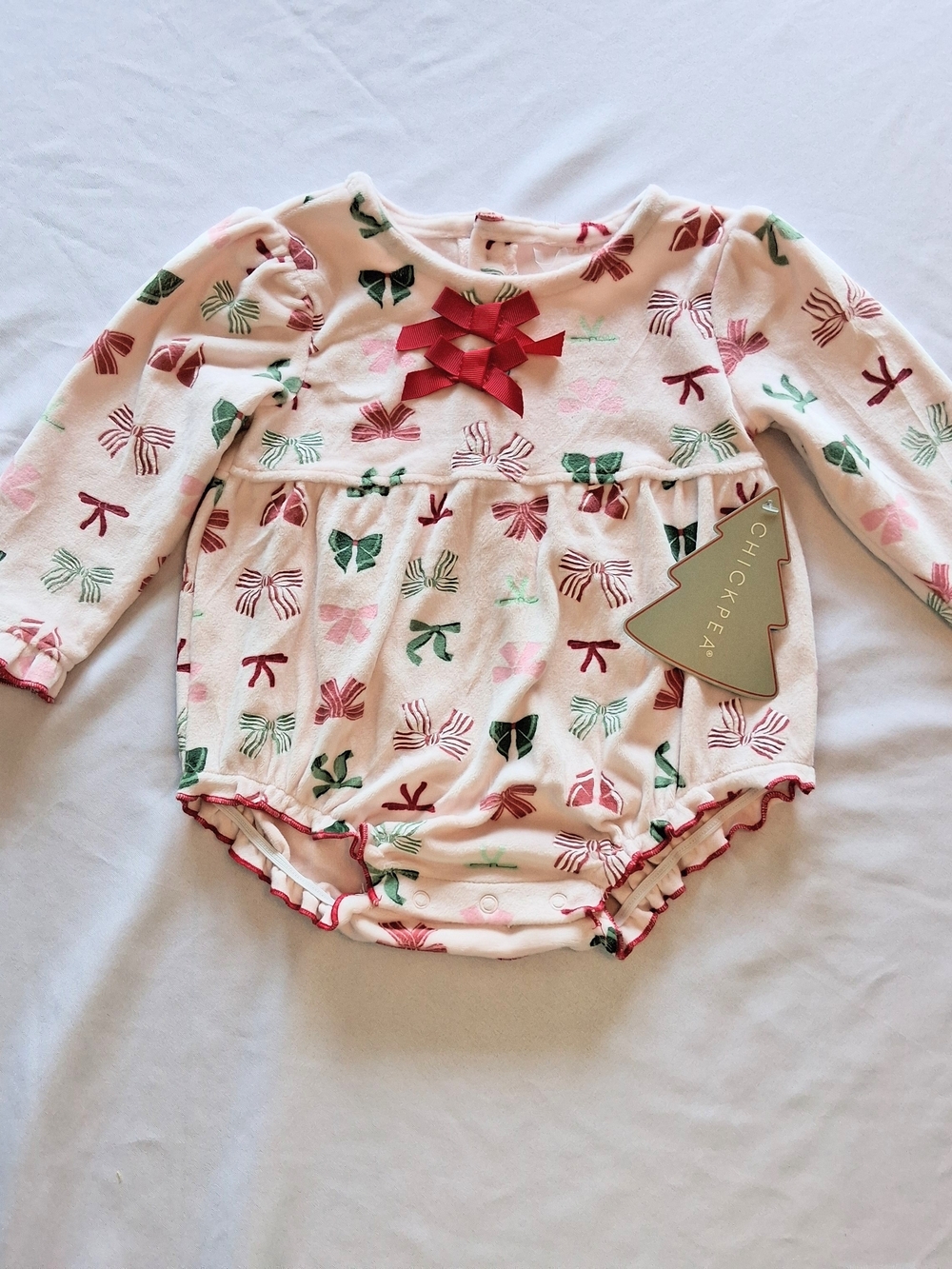 chick pea Bow-Print Long Sleeve Baby One-Piece Pink 6-9m Holiday